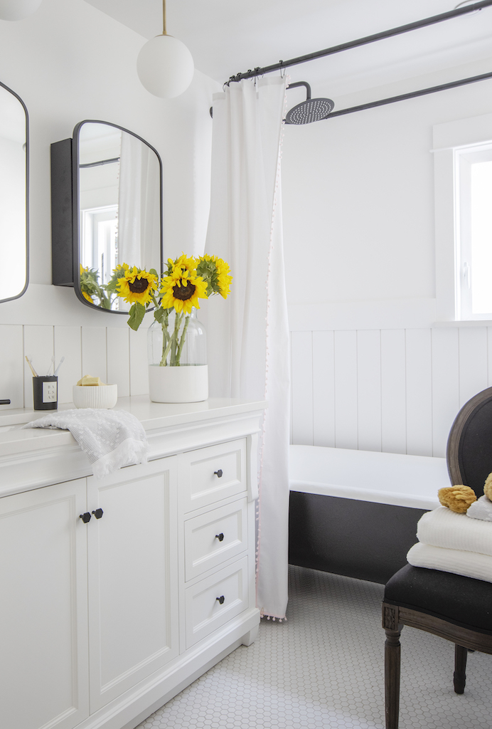 BATHROOM BEFORE & AFTER : Now on the other side of this vanity wall is the new ensuite! And we didn’t take any space away from the principal bedroom.  Megan Baker Interiors.